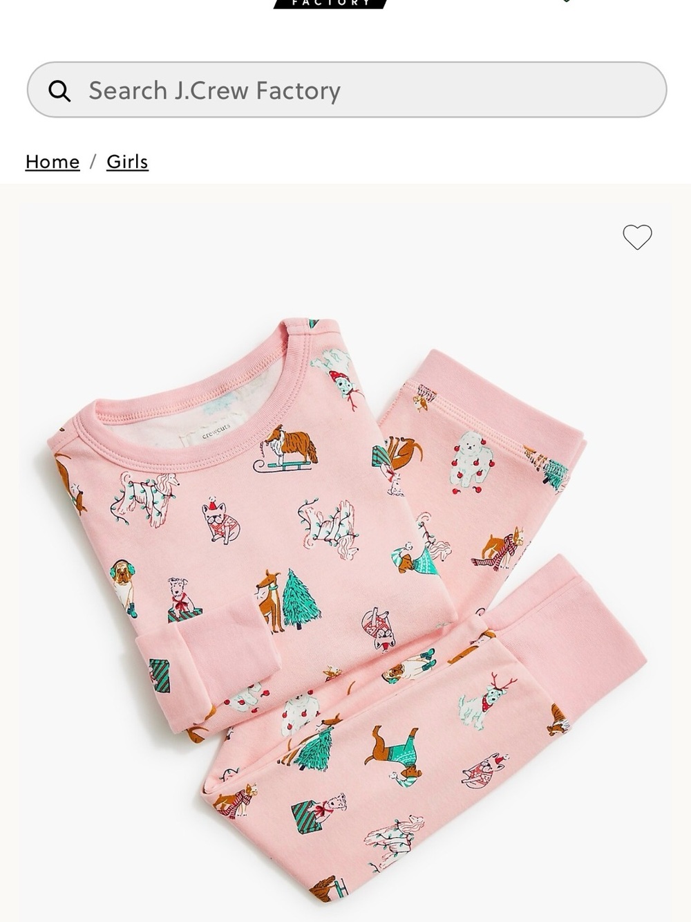 J. Crew Factory Girls Pink Holiday Animal-Print Pajama Set